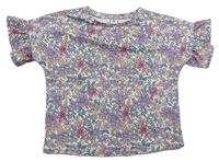 Smetanovo-fialové kvetované tričko Tu