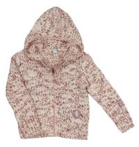 Bílo-růžový melírovaný vlněný propínací svetr s kapucí H&M