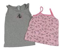2x - Světlerůžová + šedá košilka s jednorožci