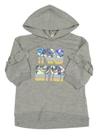 Šedé teplákové šaty s nápisem a kapucí River Island