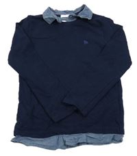 Tmavomodré rebrované tričko so všitou košilí Jasper Conran