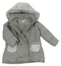 Šedá flaušovo/šusťáková zimní bunda s kapucí Chicco