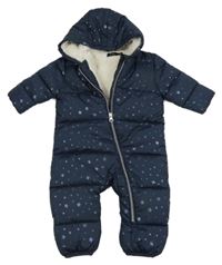 Tmavomodrá šusťáková prošívaná zimní kombinéza s kapucí Name it