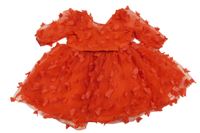 Červené síťované šaty s motýlky a mašlí 