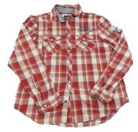 Červeno-biela kockovaná košeľa s nápisom H&M