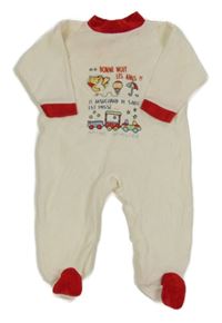 Smetanovo-červený zamatový overal s vláčikom 