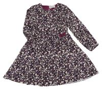 Tmavomodré skládané šaty s kytičkami Danamade