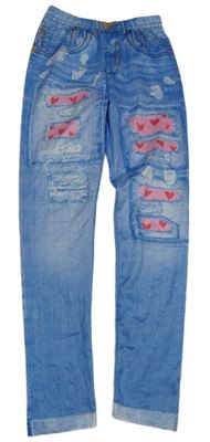 Modré legíny riflové vzhledu s vyšúchaním