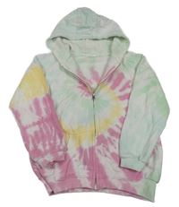 Bielo-farebná batikovaná prepínaci mikina s kapucňou