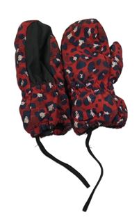 Červeno-tmavomodré vzorované šusťákové palcové rukavice Lupilu vel. 4-6 let 