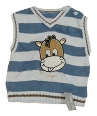 Nové - Modro-svetlomodrá pruhovaná pletená vesta s dinosaurom Dunnes