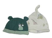 2x Bílá + zelená čepice s obrázky 