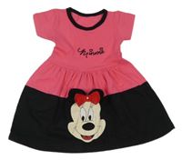 Zářivě růžovo-černé bavlněné šaty s Minnie 