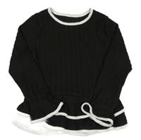 Sivý rebrovaný sveter s bílými lemy