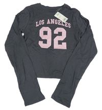 Nové - Šedé crop triko s nápisem Peacocks 