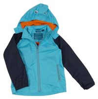 Tyrkysovo-tmavomodrá šusťáková jarní bunda s odepínací kapucí Impidimpi