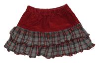 Červeno-kockovaná manšestrovo/plátěná vrstvená sukňa