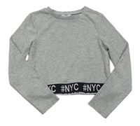 Sivo-čierne melírované rebrované crop tričko s písmenky PRIMARK