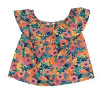 Tmavomodro-kriklavoě korálovo-zelený blúzková ý crop top s kvetmi a lístečky a volánikom PRIMARK