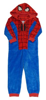 Modro-červená plyšová kombinéza s pavoukem a kapucí - Spider-man C&A
