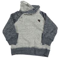 Svetlošedá -tmavomodrá melírovaná mikina s nášivkou a stojáčke Topolino