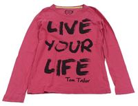Jahodové triko s nápisy Tom Tailor
