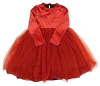 Červené sametovo/tylové šaty so trblietkami zn. ANGEL&ROCKET