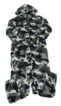 Šedo-černo-bílá army plyšová kombinéza s kapucí CITY COMFORT