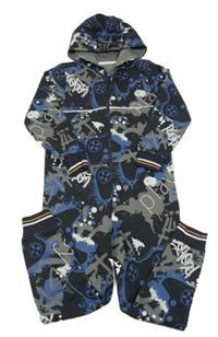 Čierno-sivo-modrá batikovaná skvrnitá tepláková kombinéza s ovladači a kapucňou Matalan