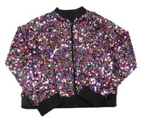 Černo-starorůžovo-modrý pajetkovo/flitrový jarní crop bomber C&A