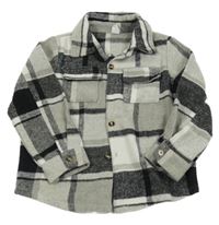 Sivo-čierno-biela kockovaná vlnená košeľová bunda SHEIN