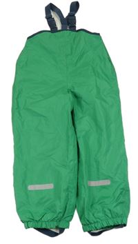 Zeleno-tmavomodré šusťákové nepromokavé laclové podšité kalhoty impidimpi