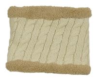 Smetanovo-béžový žebrovaný vzorovaný pleteno/huňatý zateplený nákrčník 