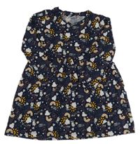 Tmavomodré šaty s jednorožcami a duhami a obláčikmi  a motýlikmi Kiki&Koko