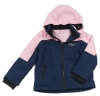 Tmavomodro-svetloružová šušťáková zimná lyžiarska bunda s nápisom a kapucňou C&A