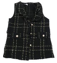 Čierno-zlatá kockovaná vesta s golierikom SHEIN