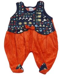 Červeno-tmavomodré sametové dupačky s obrázkami a mašlou NICKI