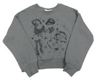 Sivá oversize crop mikina s obrázkami H&M