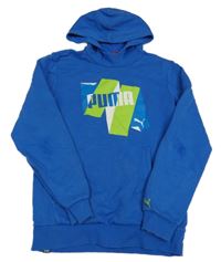 Modrá mikina s logem a kapsou a kapucí PUMA