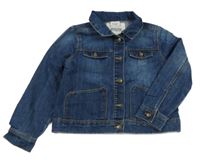 Tmavomodrá rifľová crop bunda so slniečkom a dúhou a nápisom a golierikom TAPE 'A L'OEIL