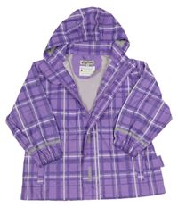 Fialovo-tmavofialovo-biela kockovaná nepromokavá bunda s odopínacíá kapucňou Playshoes