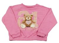 Růžová crop mikina s medvídkem a číslem s flitry dopodopo