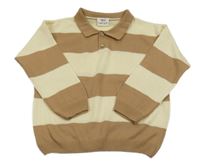 Hnedo-smotanový pruhovaný sveter s golierikom De Facto