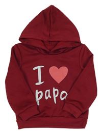 Vínová mikina s nápismi a srdiečkom a kapucňou