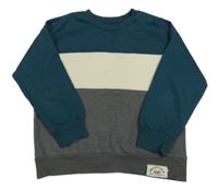 Tmavopetrolejovo-smetanovo-tmavosivá mikina sinsay