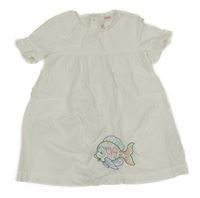 Biele plátenné šaty s rybičkou a volánikmi Zara