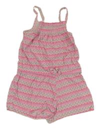 Růžovo-mentolový vzorovaný letní overal se srdíčky a mašlí YD