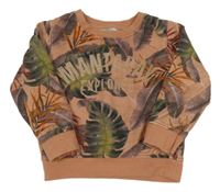 Skořicová melírovaná mikina s nápisy a listy Debenhams