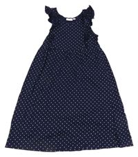 Tmavomodro-biele bodkovaná é šaty s volánikmi Kids