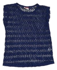 Tmavomodré vzorované čipkové průsvitné tričko YIGGA